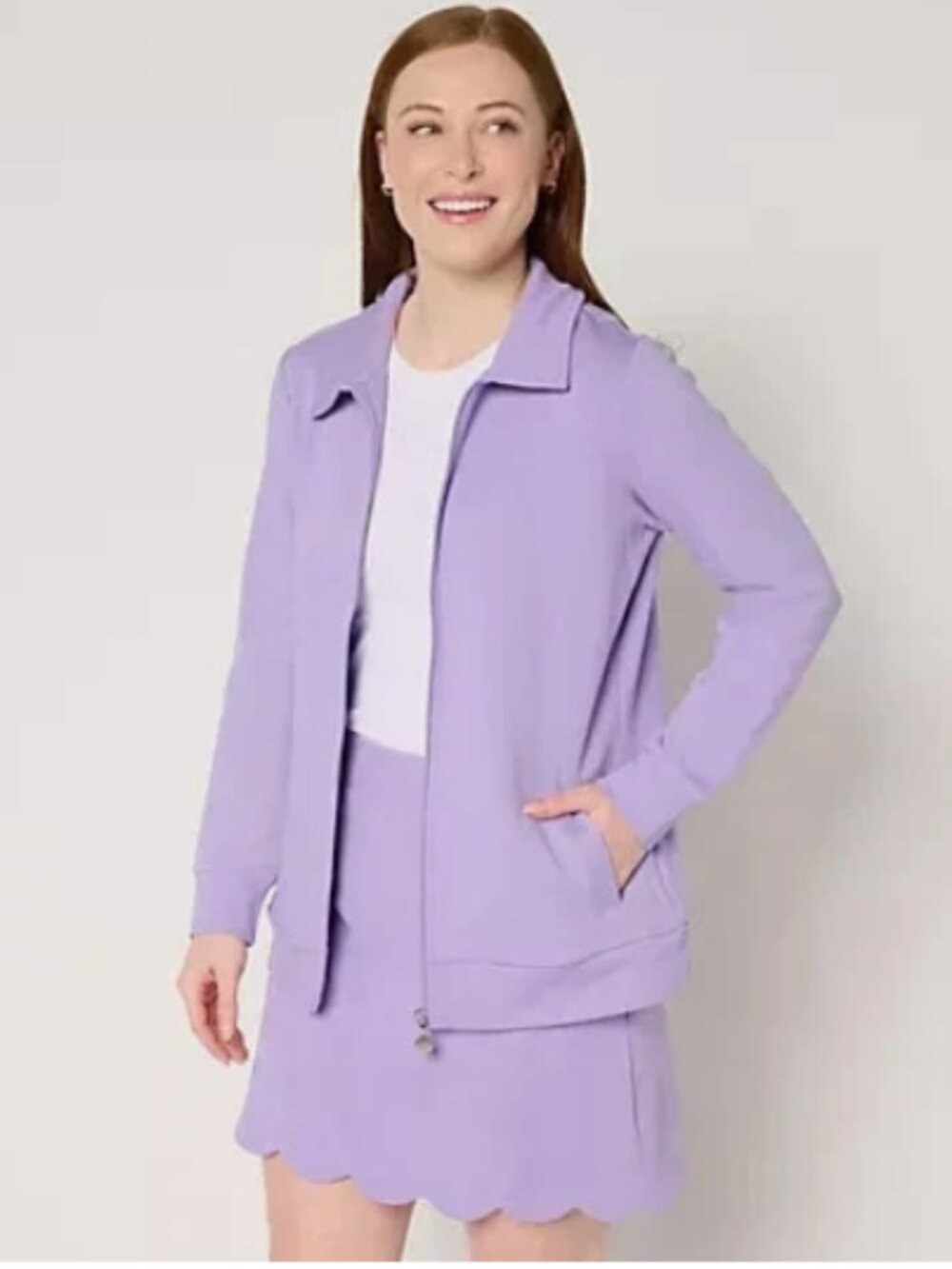 Sport Savvy Pique Knit Collared Jacket-Pale Purple-Small-NEW-A691475
